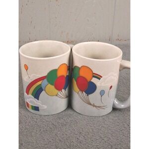 Vintage Rainbow Balloon Mugs Set of 2‎ Gold Detail Happy Party Coffee Cups Gifts